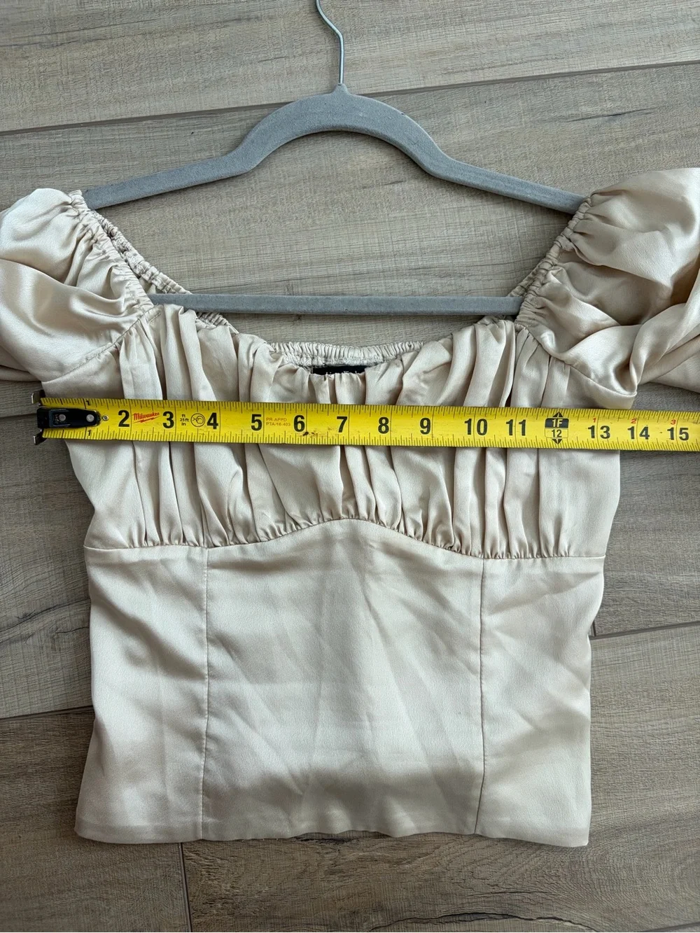 Abercrombie & Fitch Champagne Puff Long Sleeves Peasant Boho Satin Blouse Top S